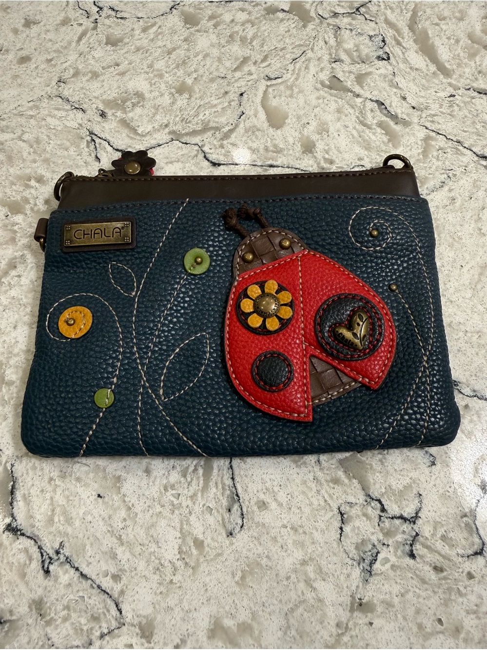 Chala Ladybug Bag Navy Blue Crossbody/Clutch/Pouch Appliqué Faux Leather